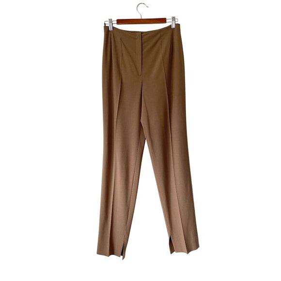 Piazza Sempione Size 8 High Waist Beige Wool Trousers Pants Stretch Split Hem - Picture 1 of 6